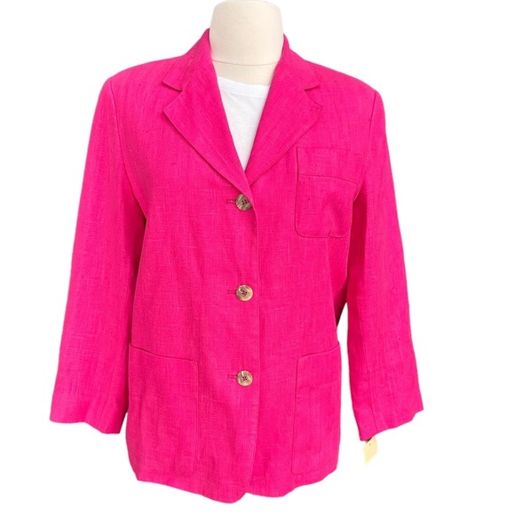 Vintage Harve' Benard Women's Pink 100% Linen with Front Pocket Jacket Size: 14 - Picture 1 of 13